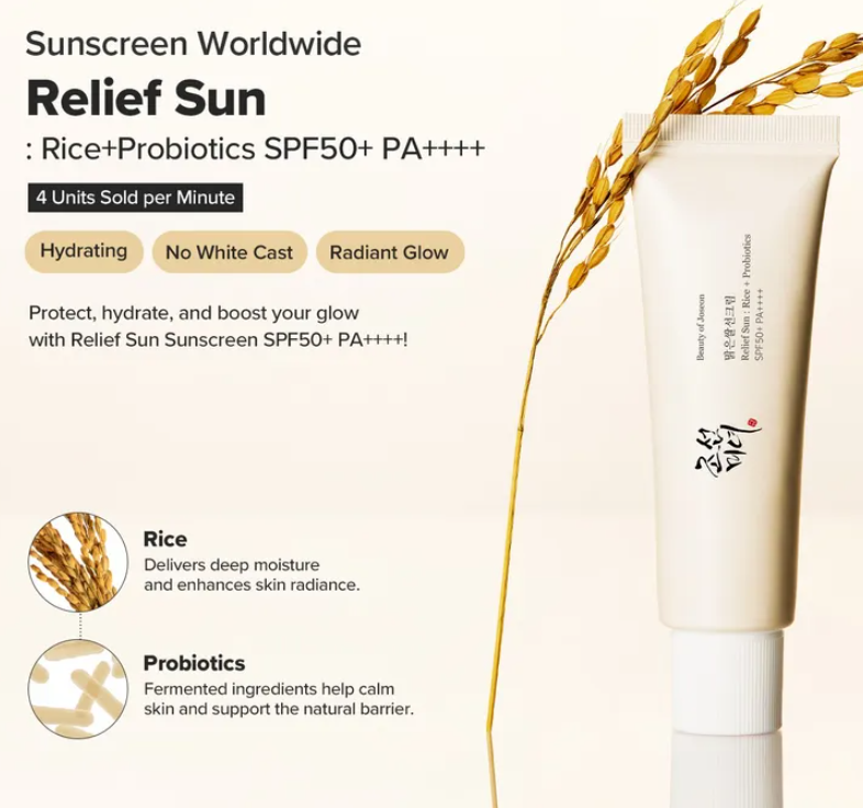 Beauty of Joseon Crème Solaire Apaisante SPF50+ Riz + Probiotiques 50ml